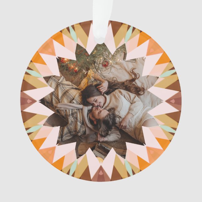 Custom Brown Orange Christmas Star Photo Gift Tree Ornament (Front)