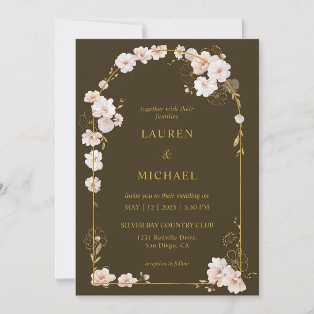 Custom Brown Orange Surrounded by Blooms  Wedding Invitation (Front)