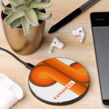 Custom Brown Orange Yellow White Retro Art Pattern Wireless Charger by CaseConceptCreations at Zazzle