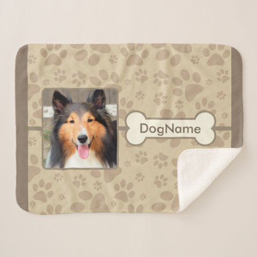 Custom Brown Paw Prints Dog Sherpa Blanket