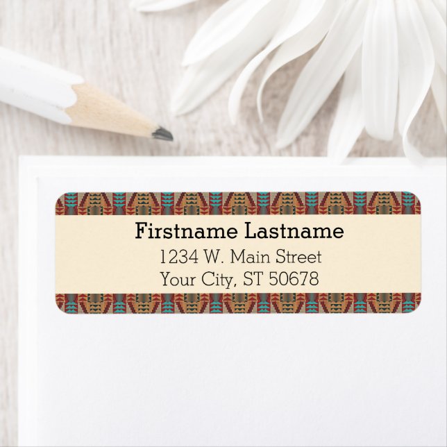 Custom Brown Red Terracotta Turquoise Blue Mosaic Label (Insitu)