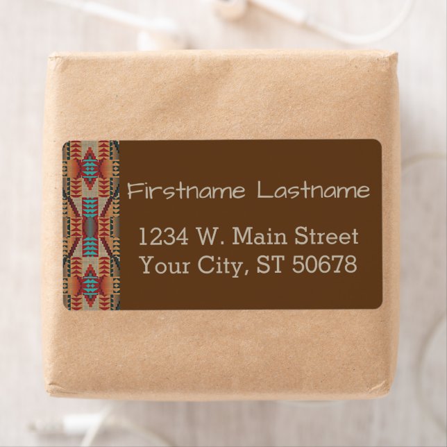 Custom Brown Red Terracotta Turquoise Blue Mosaic Label (Insitu)