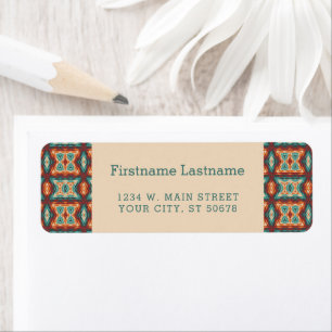 Custom Brown Red Terracotta Turquoise Blue Mosaic Label