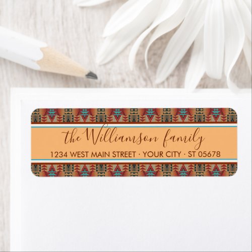 Custom Brown Red Terracotta Turquoise Blue Mosaic Label