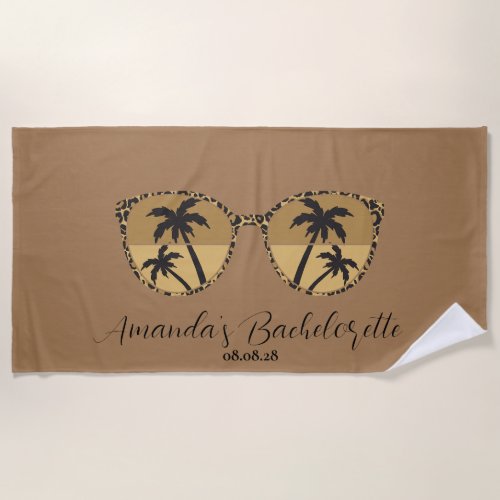 Custom Brown Retro Sunglasses Bachelorette Beach Towel