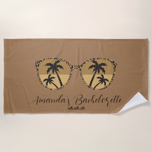 Custom Brown Retro Sunglasses Bachelorette Beach Towel (Front)