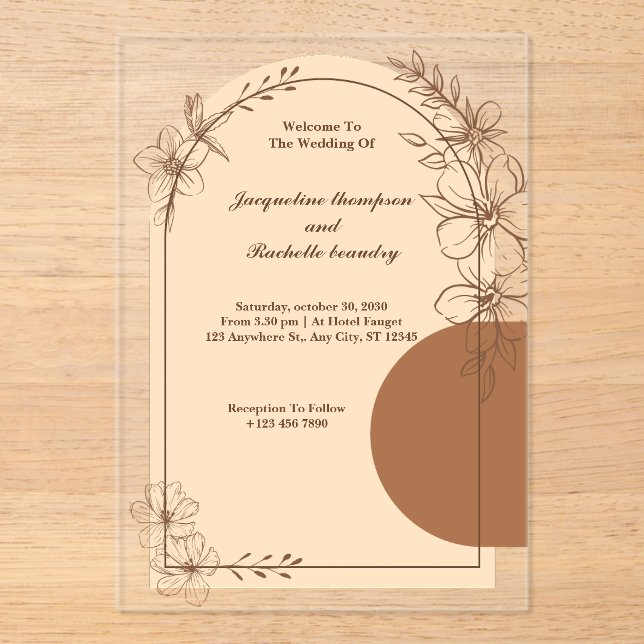Custom Brown Rustic Acrylic Wedding Invitations (Front)