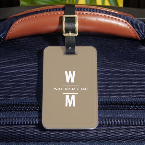 Custom Brown Simple Modern Minimal Monogram Luggage Tag