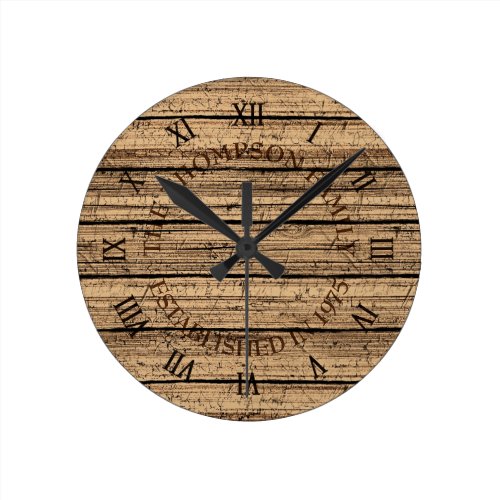 Custom Brown Weathered Burlywood Plank Pattern Round Clock