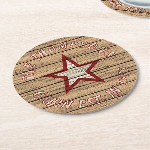 Custom Brown Weathered Burlywood Plank Pattern Round Paper Coaster