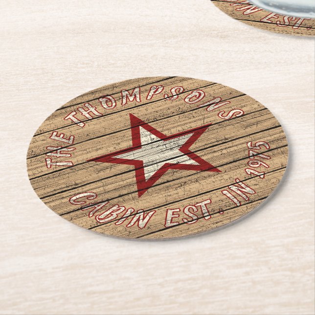 Custom Brown Weathered Burlywood Plank Pattern Round Paper Coaster (Angled)