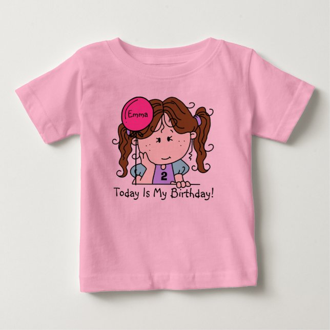 Custom Brunette Girl With Balloon Birthday T-shirt (Front)