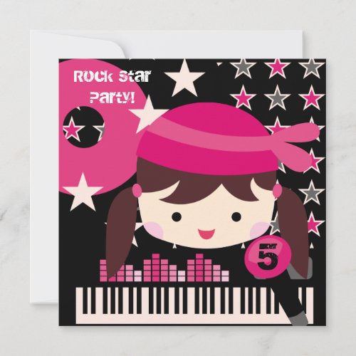 Custom Brunette  Rock Star Birthday Invitations