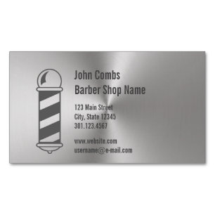 Custom Brushed Metal Look for Barber Business Card Magnet