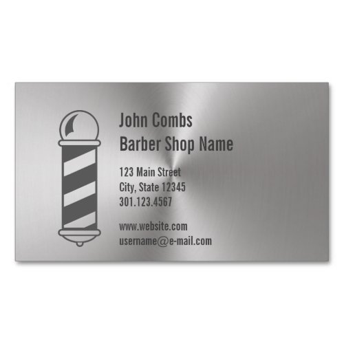 Custom Brushed Metal Look for Barber Business Card Magnet