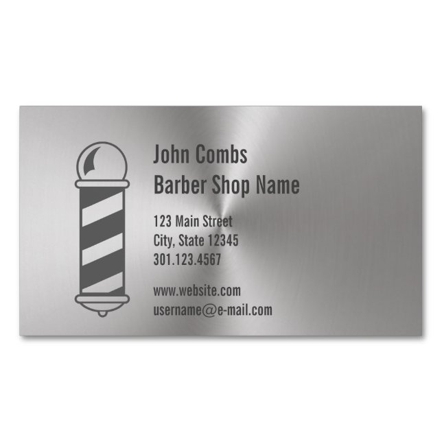Custom Brushed Metal Look for Barber Business Card Magnet (Front)