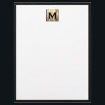 Custom Brushed Metal Monogram Initial Letterhead<br><div class="desc">Make a statement with this custom luxury letterhead featuring a square brushed metal monogram initial at the top. The classic design is framed in black leather print,  perfect for adding a touch of sophistication to your business or personal correspondence. Customize with your own initials and make a lasting impression.</div>