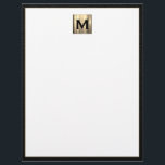 Custom Brushed Metal Monogram Initial Letterhead<br><div class="desc">Make a statement with this custom luxury letterhead featuring a square brushed metal monogram initial at the top. The classic design is framed in black leather print,  perfect for adding a touch of sophistication to your business or personal correspondence. Customize with your own initials and make a lasting impression.</div>