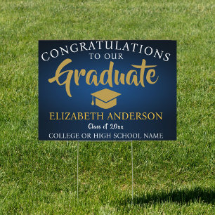 Custom Brushed Navy Blue Gold White Graduations Sign