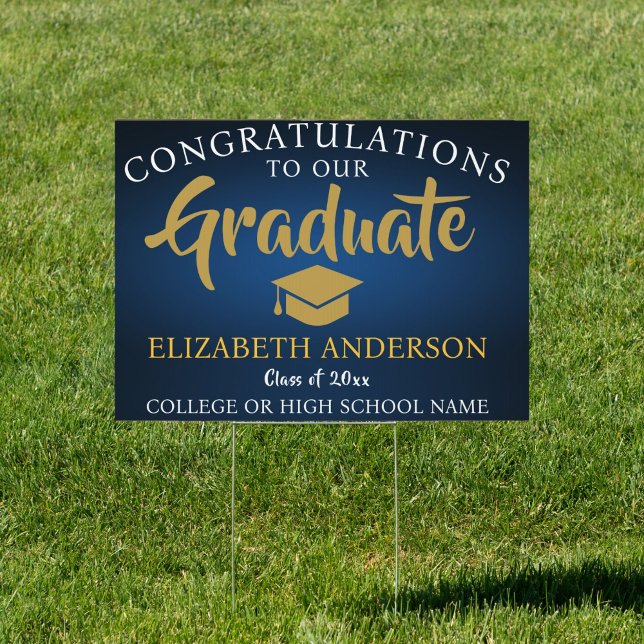 Custom Brushed Navy Blue Gold White Graduations Sign (Creator Uploaded)