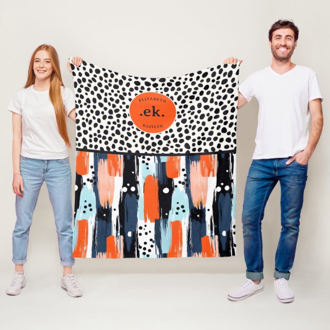 Custom Brushstroke Dalmatian Dog Abstract Pattern Fleece Blanket (In Situ)