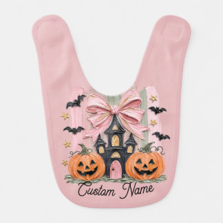 Custom Brushstroke Pink Coquette Halloween Baby Bib