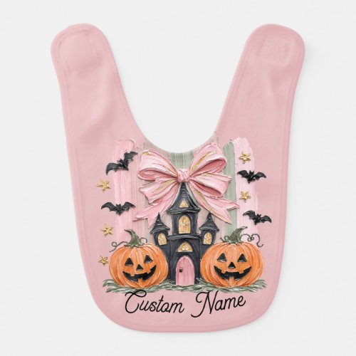 Custom Brushstroke Pink Coquette Halloween  Baby Bib