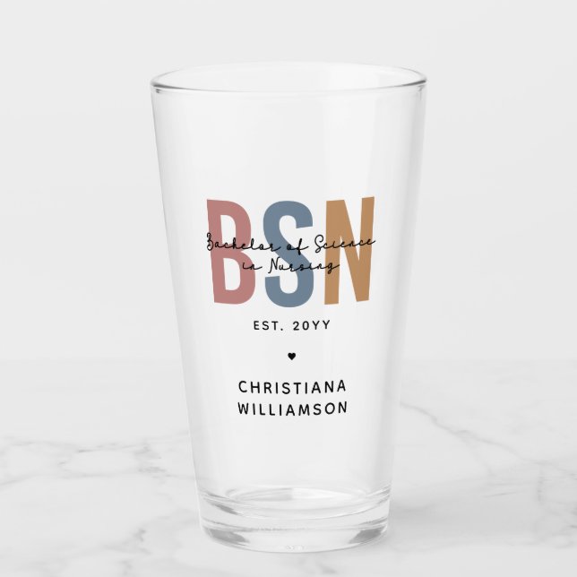 Custom BSN Bachelor of Science in Nursing Glass (Front)