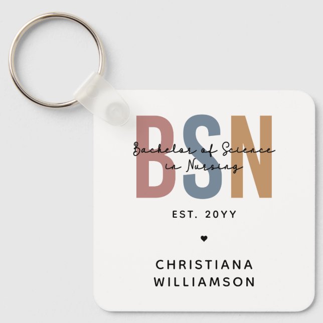 Custom BSN Bachelor of Science in Nursing Keychain (Front)