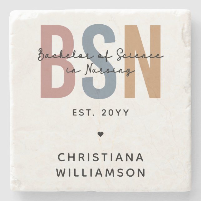 Custom BSN Bachelor of Science in Nursing Stone Coaster (Front)