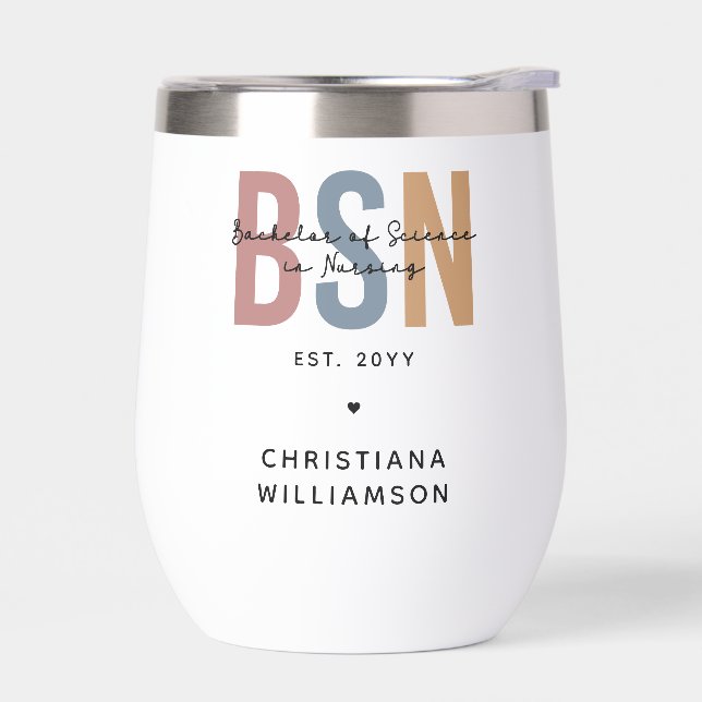 Custom BSN Bachelor of Science in Nursing Thermal Wine Tumbler (Left)