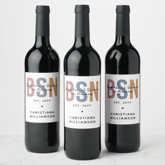Custom BSN Bachelor of Science in Nursing Wine Label (Bottles)