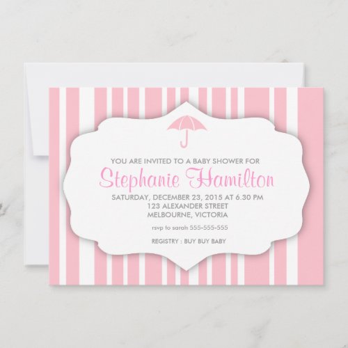 Custom bubble gum stripes baby girl shower invites