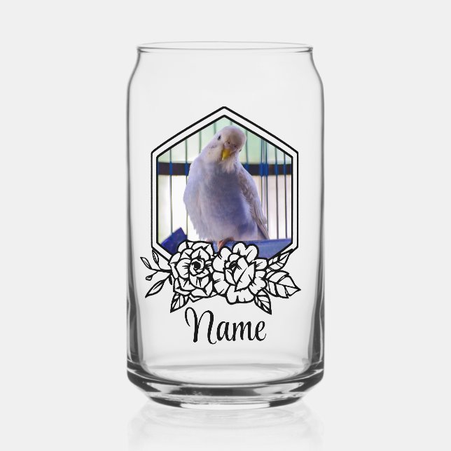 Custom Budgie Personalized Pet Photo & Name Can Glass (Front)