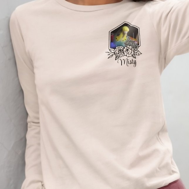 Custom Budgie Personalized Pet Photo & Name Floral Tri-Blend Shirt (Creator Uploaded)