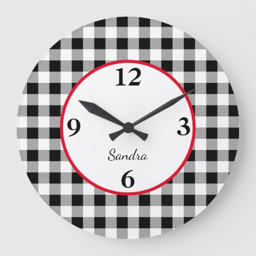 Custom Buffalo Check Red Accent 1075_in Acrylic  Large Clock