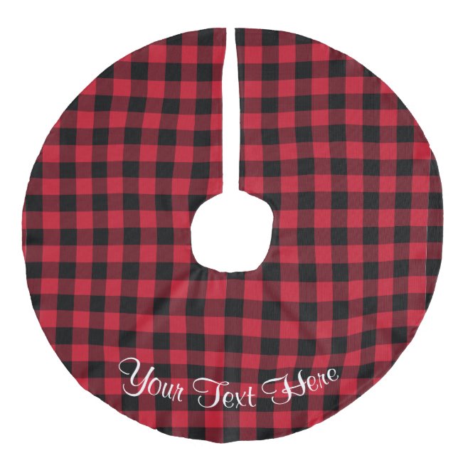 Custom Buffalo Check Red Black Lumberjack Plaid Faux Linen Tree Skirt (Front)