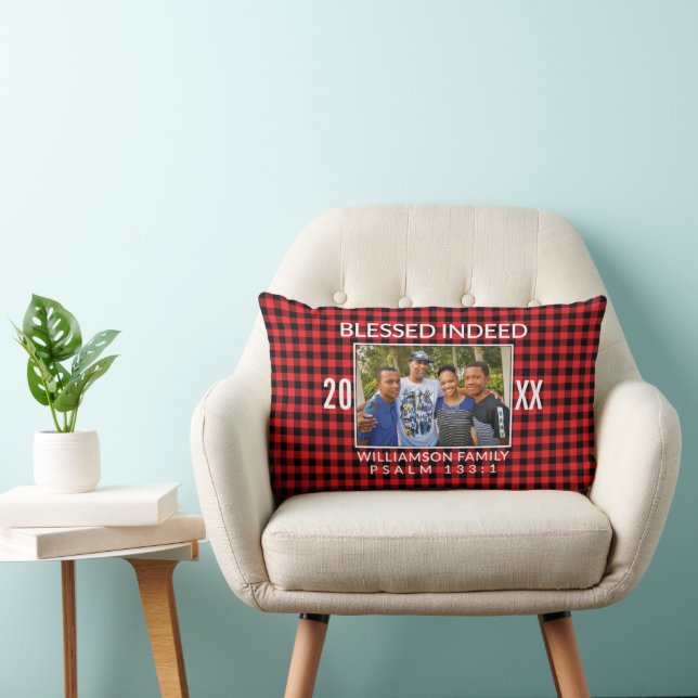 Custom Buffalo Plaid Family Christian Christmas  Lumbar Pillow (Chair)
