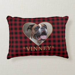 Custom Buffalo Plaid Heart Accent Pillow