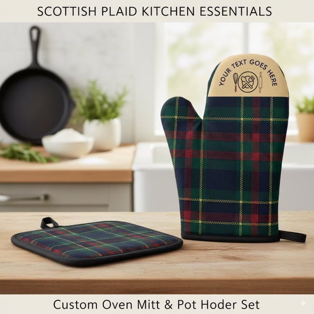 Custom Buffalo Plaid Kitchen Scottish style  Oven Mitt & Pot Holder Set (Creator Uploaded)
