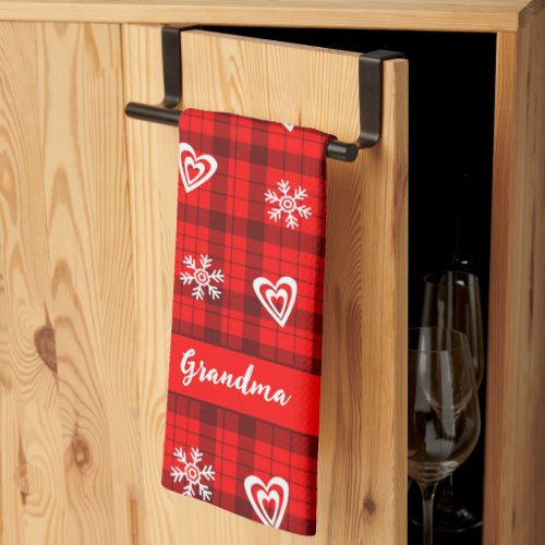 Custom Buffalo White Love Hearts Snowflake Festive Kitchen Towel