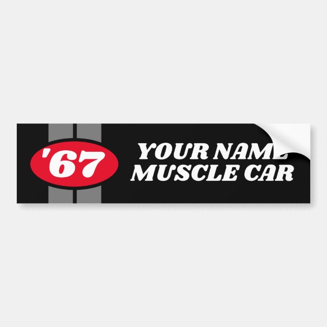 Custom build year racing stripe muscle car hot rod bumper sticker (Front)