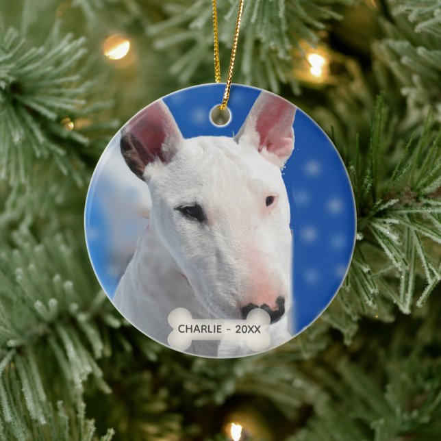 Custom Bull Terrier Dog Photo Ceramic Ornament (Tree)