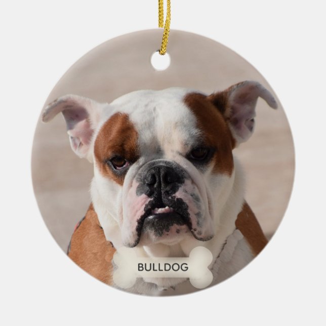 Custom Bulldog Boxer Dog Photo Ceramic Ornament (Front)