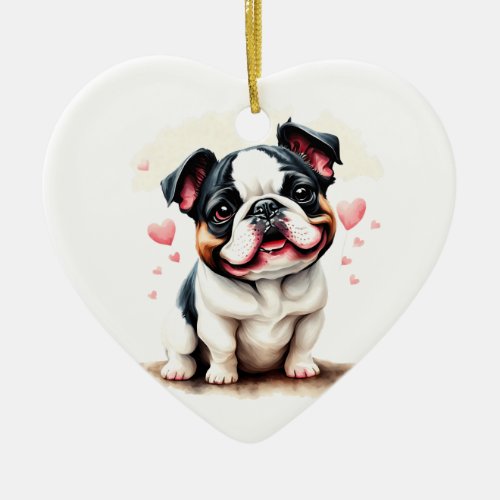 Custom Bulldog Dog Valentine Ceramic Ornament