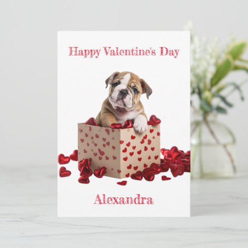Custom Bulldog in Hearts Box Valentine Holiday Card