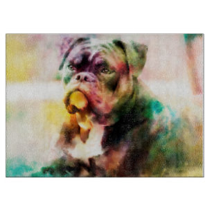 Custom Bulldog Watercolor Painting Cutting Board