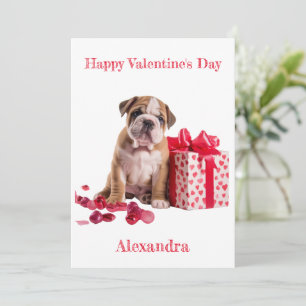 Custom Bulldog with Box with Bow Valentine Holiday Card