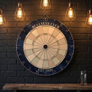 Custom Bullseye Club Navy Blue Wood Grain Dart Board