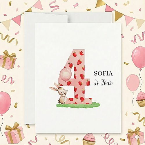 Custom Bunny 4th Birthday Card for Daughter Girl